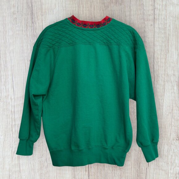 Vintage Recreation Green Lace-Up Sweatshirt Boho Aztec Collar Holiday Xmas S - Picture 3 of 6
